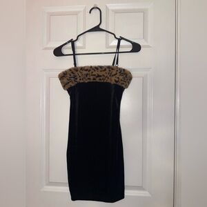 SHEIN Black Mini Dress with Leopard Print Trim